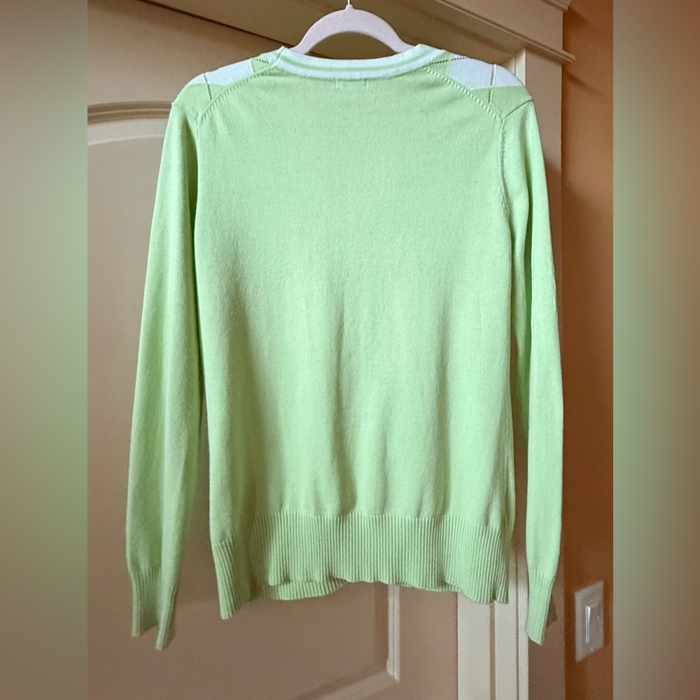 Izod Women's Argyle Cardigan Sweater - Green and White - Picture 3 of 6